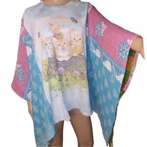 KANTHA TEE THE MOUNTAIN // open size handmade // CAT PASTEL